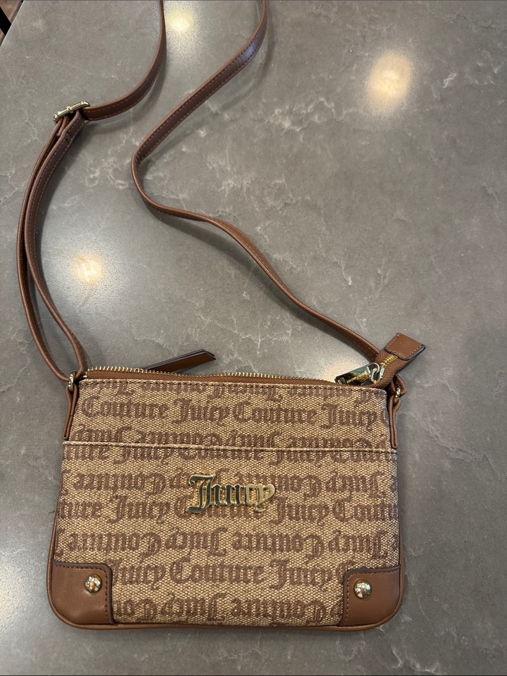 Juicy Couture Brown Logo Canvas Crossbody with Gold Logo